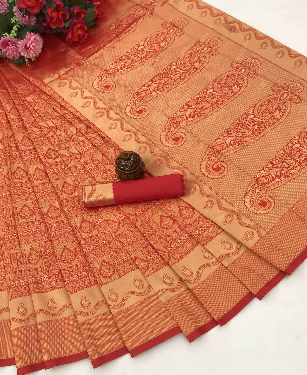 DEIANA'S Beautiful Golden Jari with New Design Soft Lichi Silk Saree - Red - Distacart