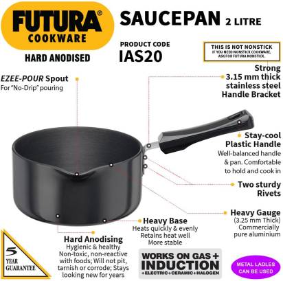 Hawkins Futura Hard Anodised Sauce Pan 18 cm Diameter 2 L (IAS20) - Distacart