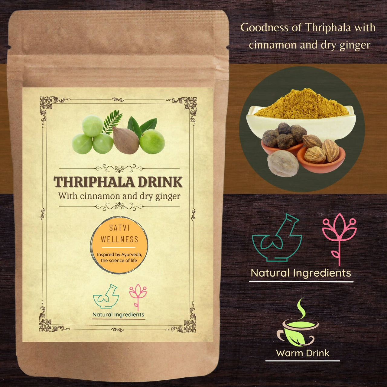 Satvi Wellness Thriphala Drink - Triphala with Cinnamon and Dry Ginger - Distacart