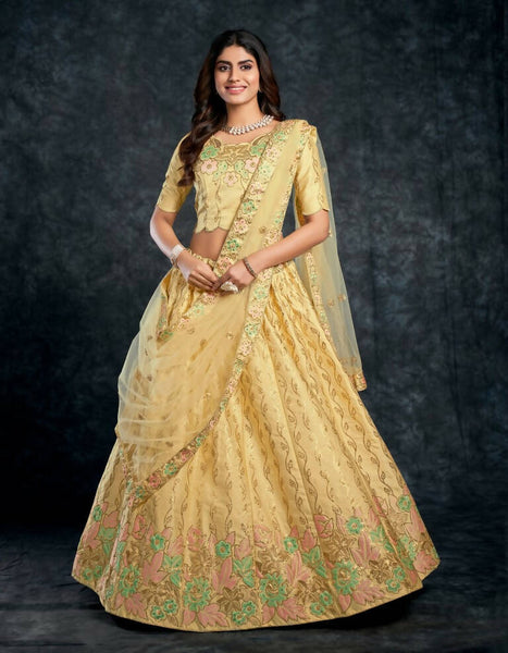 Aastha Fashion Women's Beige Italian Silk Thread & Sequins Embroidery Wedding Lehenga Choli - Distacart