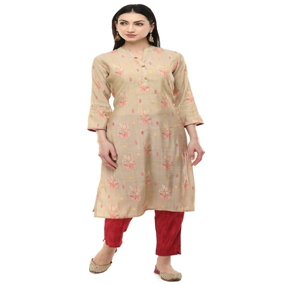 Lagi Women's Pink Printed Straight Kurta & Pant (MC45A)