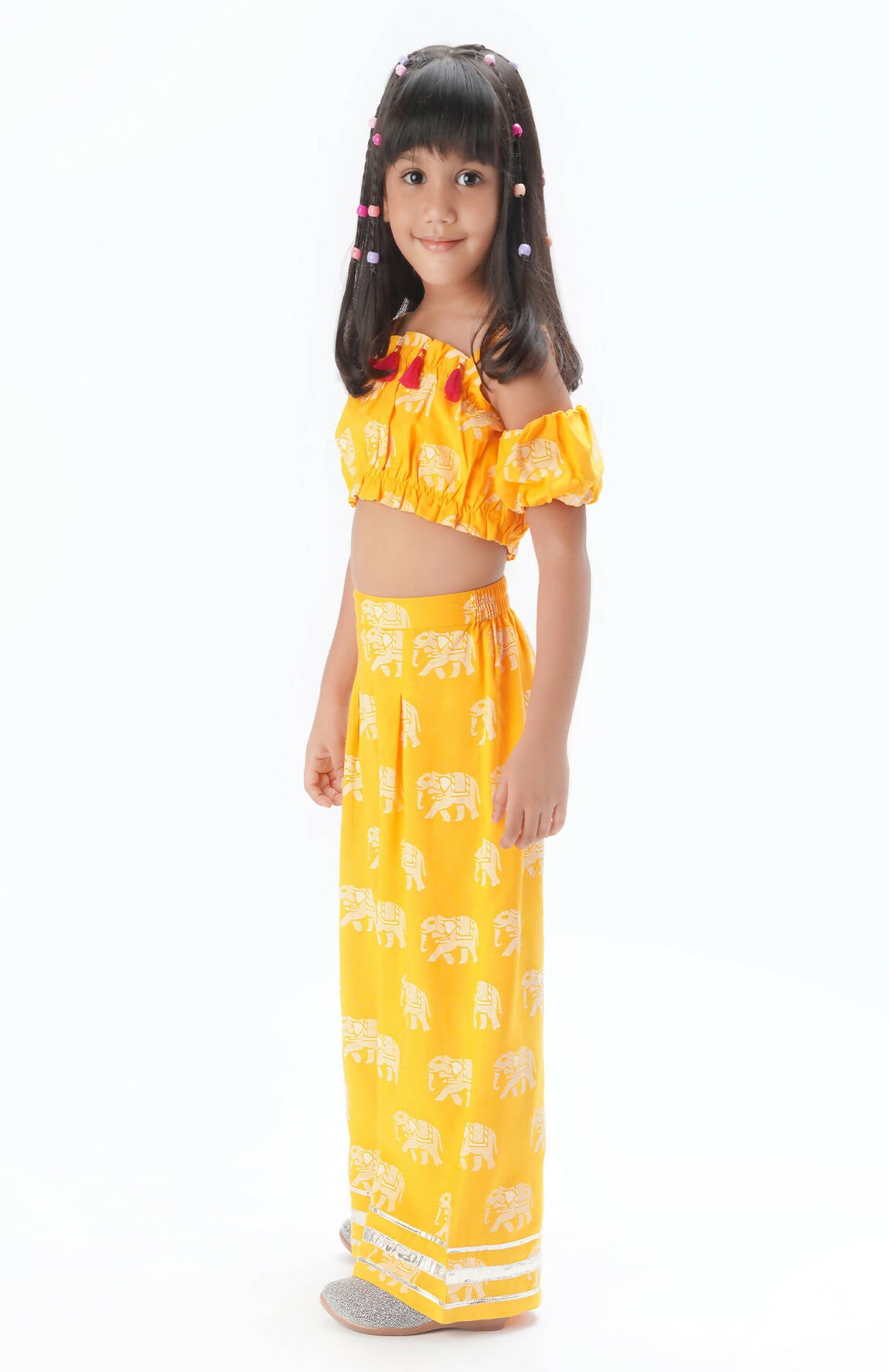 Lil Drama Trunk Tales Girls Yellow Crop Top With Pants Co-Ordinate Set - Distacart