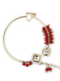 Thumbnail for Gold-Plated White Red Stone-Studded Pearl Beaded Nosepin - Ruby Raang - Distacart