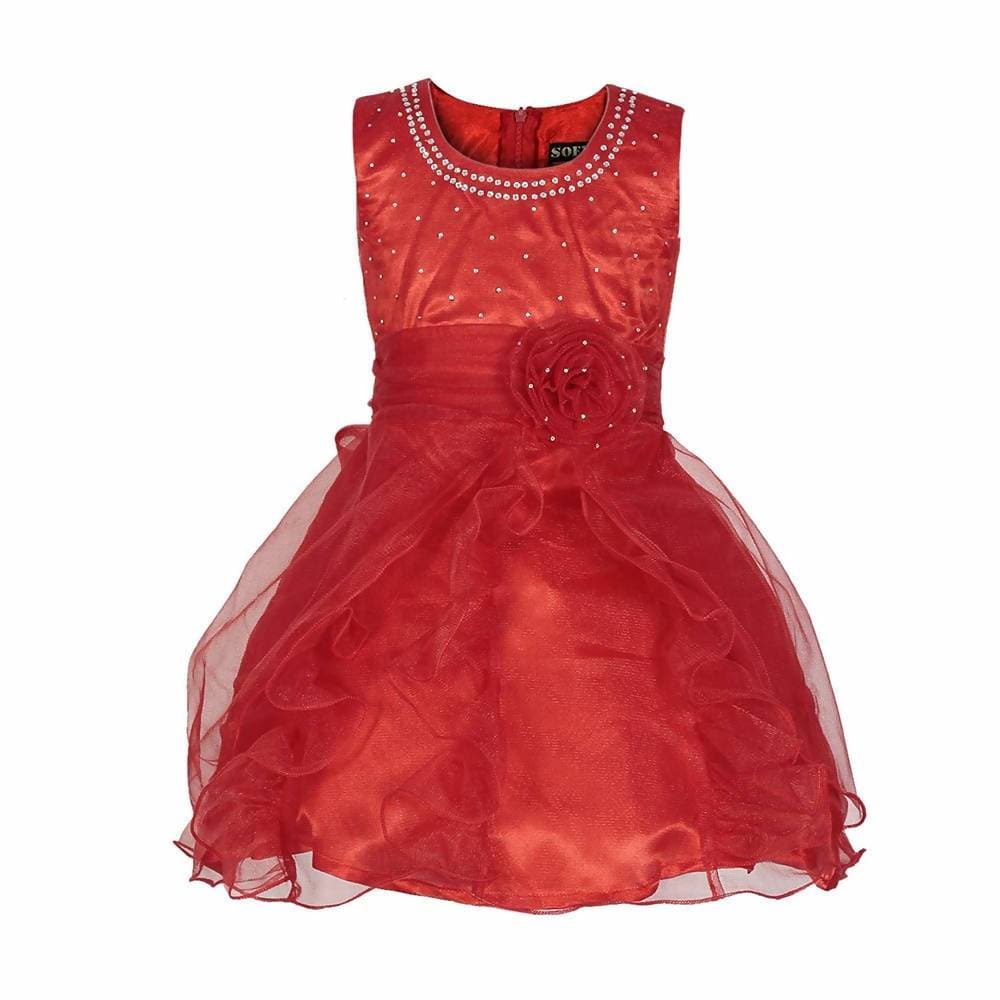 Buy Asmaani Baby Girl s Red Color Satin Knee Length Frock AS