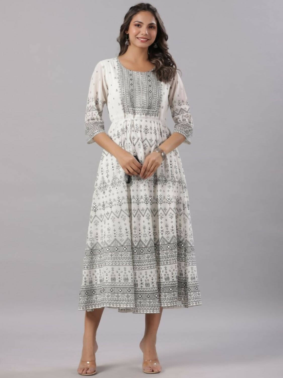 Juniper Women Off-White Georgette Flared Maxi Dress - Distacart