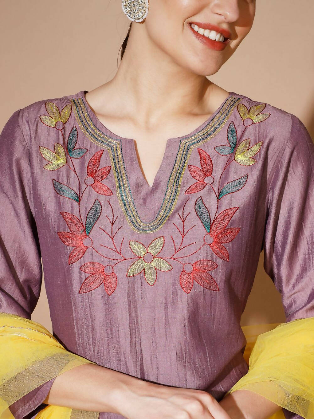 Myshka Mauve Solid Kurta & Palazzos With Dupatta - Distacart