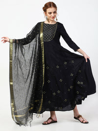 Thumbnail for Cheera Embellished Party Wear Anarkali Dress with Dupatta - Black - Distacart