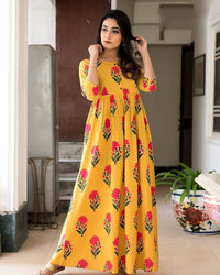 Thumbnail for Partywear Designer Gold Yellow Pure Maslin Gown - Anbazaar - Distacart