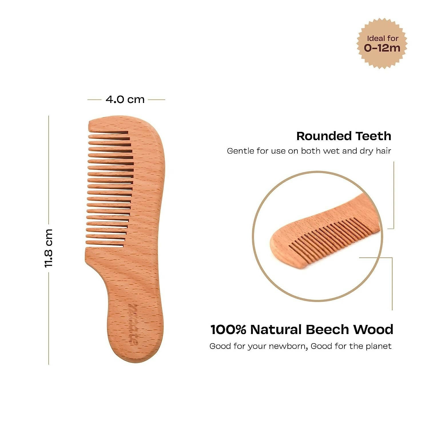 Buy Maate Baby Wooden Hair Brush With Natural Beechwood & Rounded bristles  - Maate