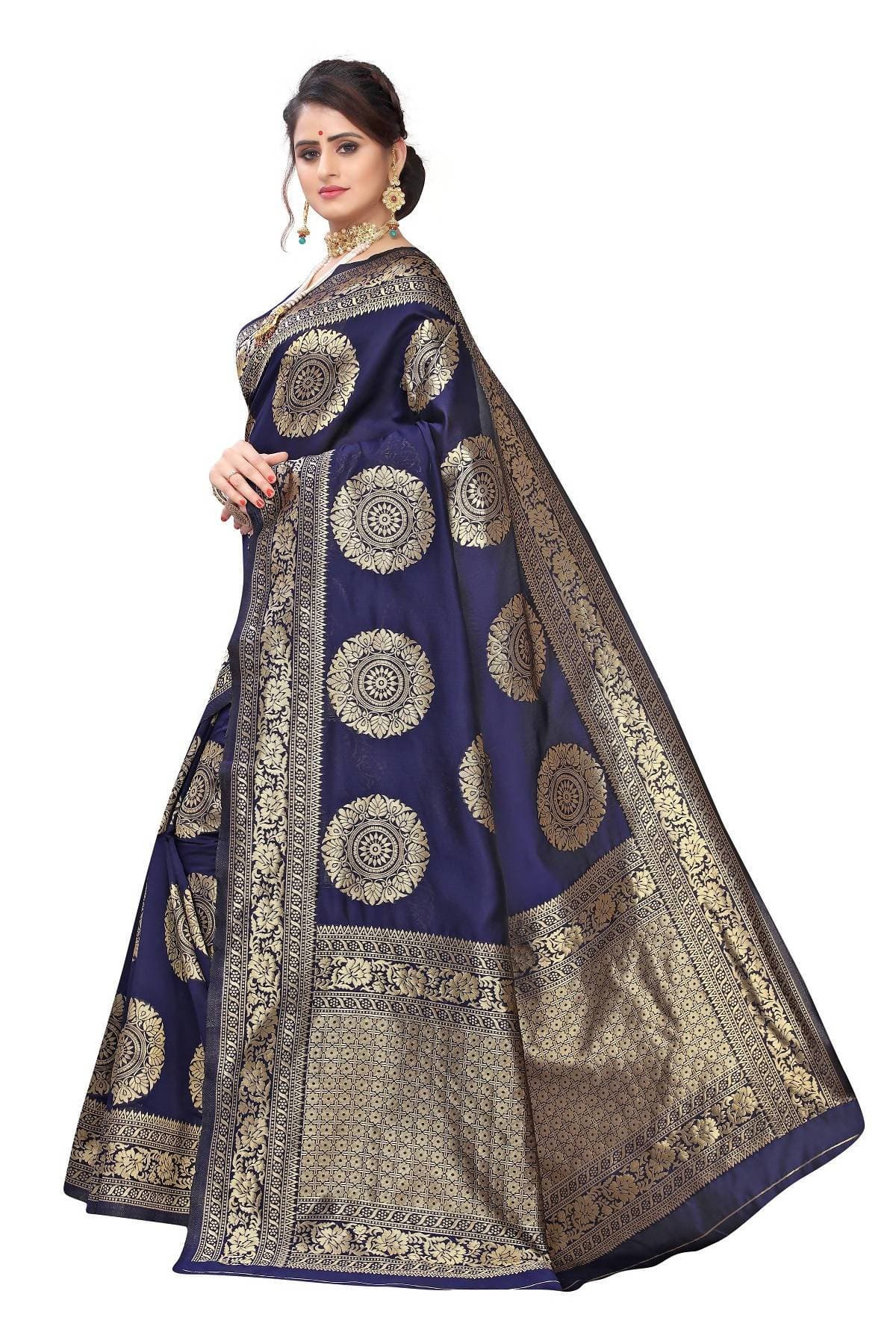 Vamika Traditional Banarasi Jacquard Weaving Navy Blue Saree