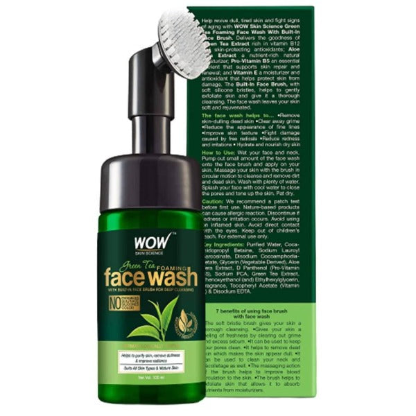 Wow Skin Science Green Tea Foaming Face Wash With Built-In Face Brush For Deep Cleansing - Distacart