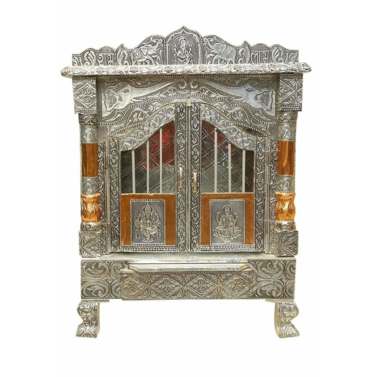 Silver Coated and Copper 2 Door Open Pooja Mandir / Pooja Mandiram Silver Coated and Copper - Distacart