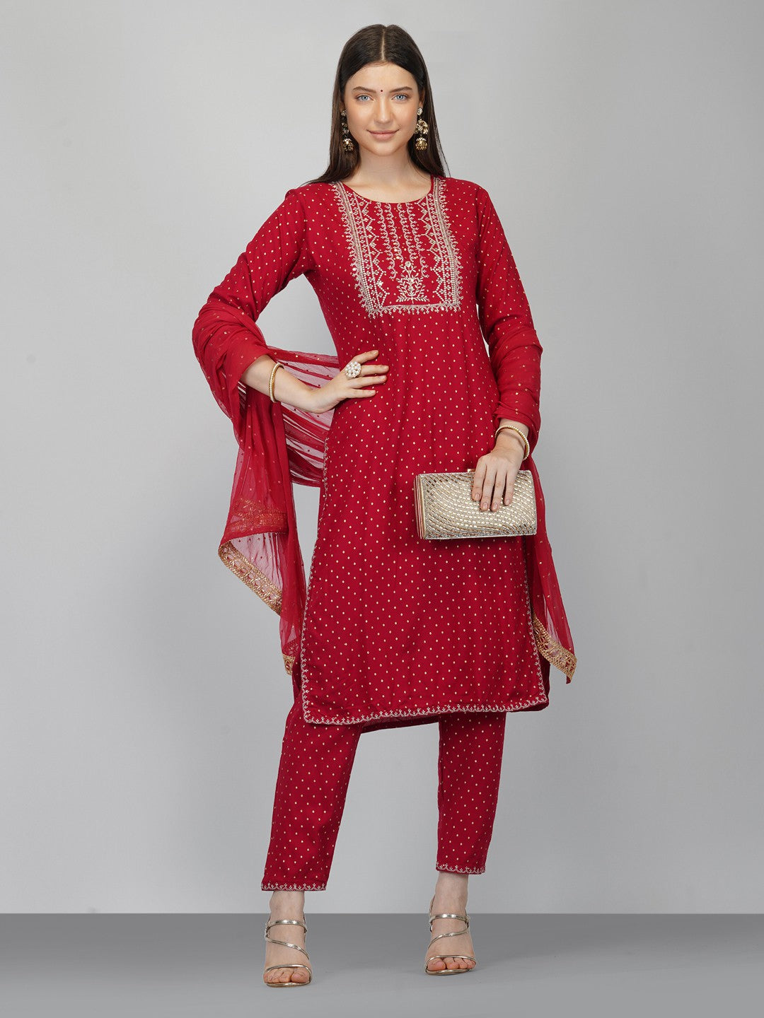 Peach Color cotton embroidered kurta with embroidered kurta pant-VIBRANT03