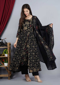 Thumbnail for NOZ2TOZ Women Black Kurta and Palazzo Set Rayon - Distacart