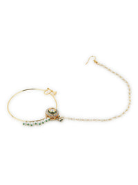 Thumbnail for Gold-Plated White Green Kundan-Studded Pearl Beaded Nosepin - Ruby Raang - Distacart