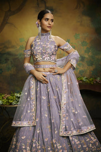 Thumbnail for House of Panchhi Mauve Pure Georgette Sequins with heavy Zarkan embroidery Lehenga choli & Dupatta - Distacart