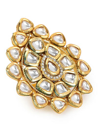 Thumbnail for Gold-Plated White Kundan-Studded Adjustable Finger Ring - Ruby Raang - Distacart