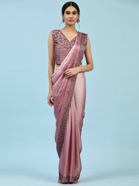 Thumbnail for Purple Ombre Satin Georgette Plain Ready to wear Saree with stitched Blouse - Vrinda - Distacart