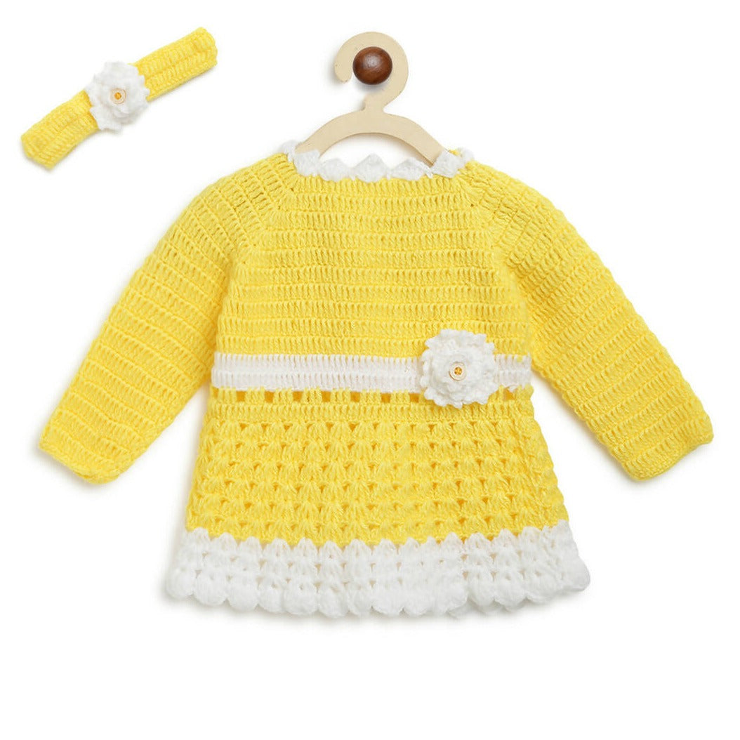 ChutPut Hand knitted Crochet Haldi Wool Dress - Yellow - Distacart