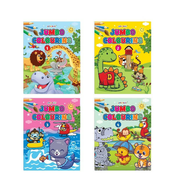 Jolly Kids Jumbo Colouring Books For Kids Set of 4, 130 Fun Learnig Images  Per Colour Book, Ages 3 – 8 Years - Shethbooks