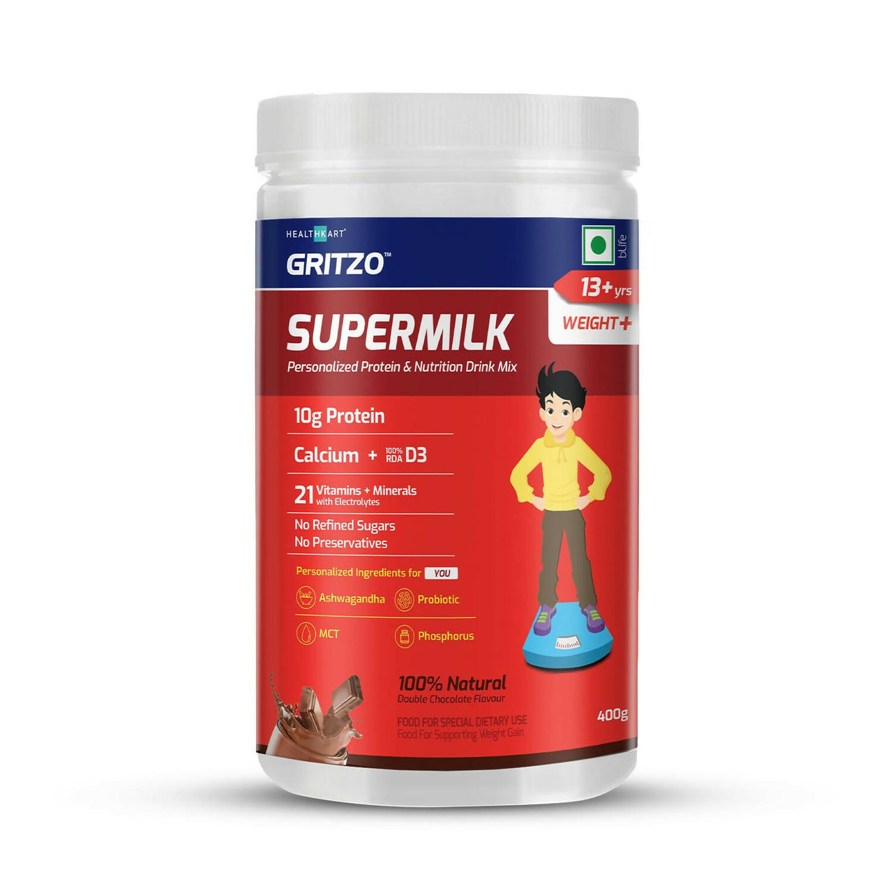 Gritzo Supermilk Weight+ Health Drink For 13+Y Boys - Double Chocolate - Distacart