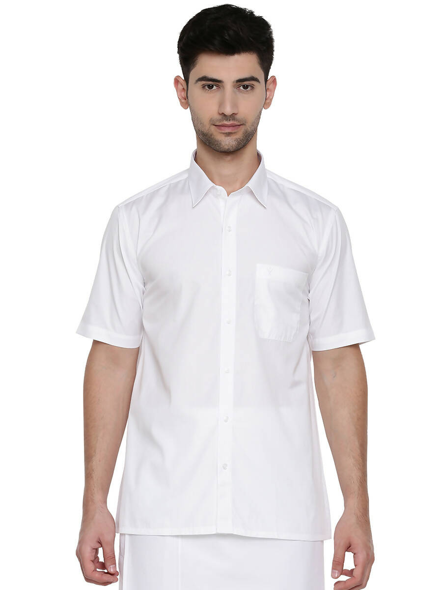 Ramraj Cotton Mens Half Sleeve Formal 100 % Cotton White Shirt - Distacart