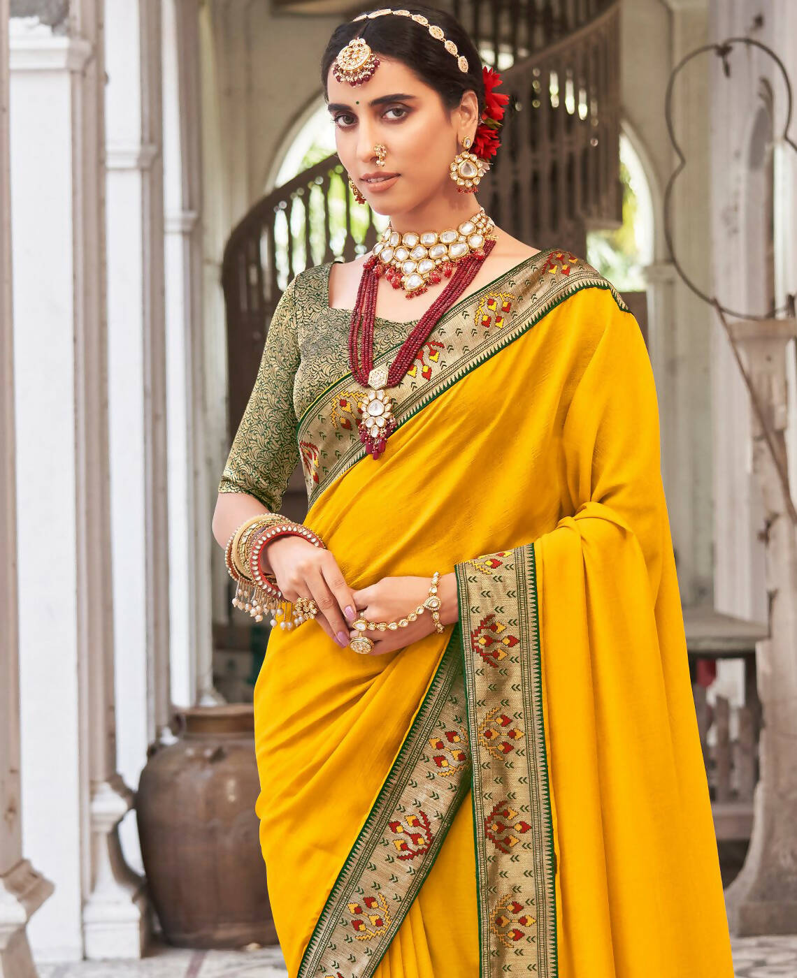 Silk Trendy Saree in Mustard -