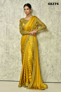 Thumbnail for Mustard Silk Solid Designer Saree with Blouse - Purvi - Distacart