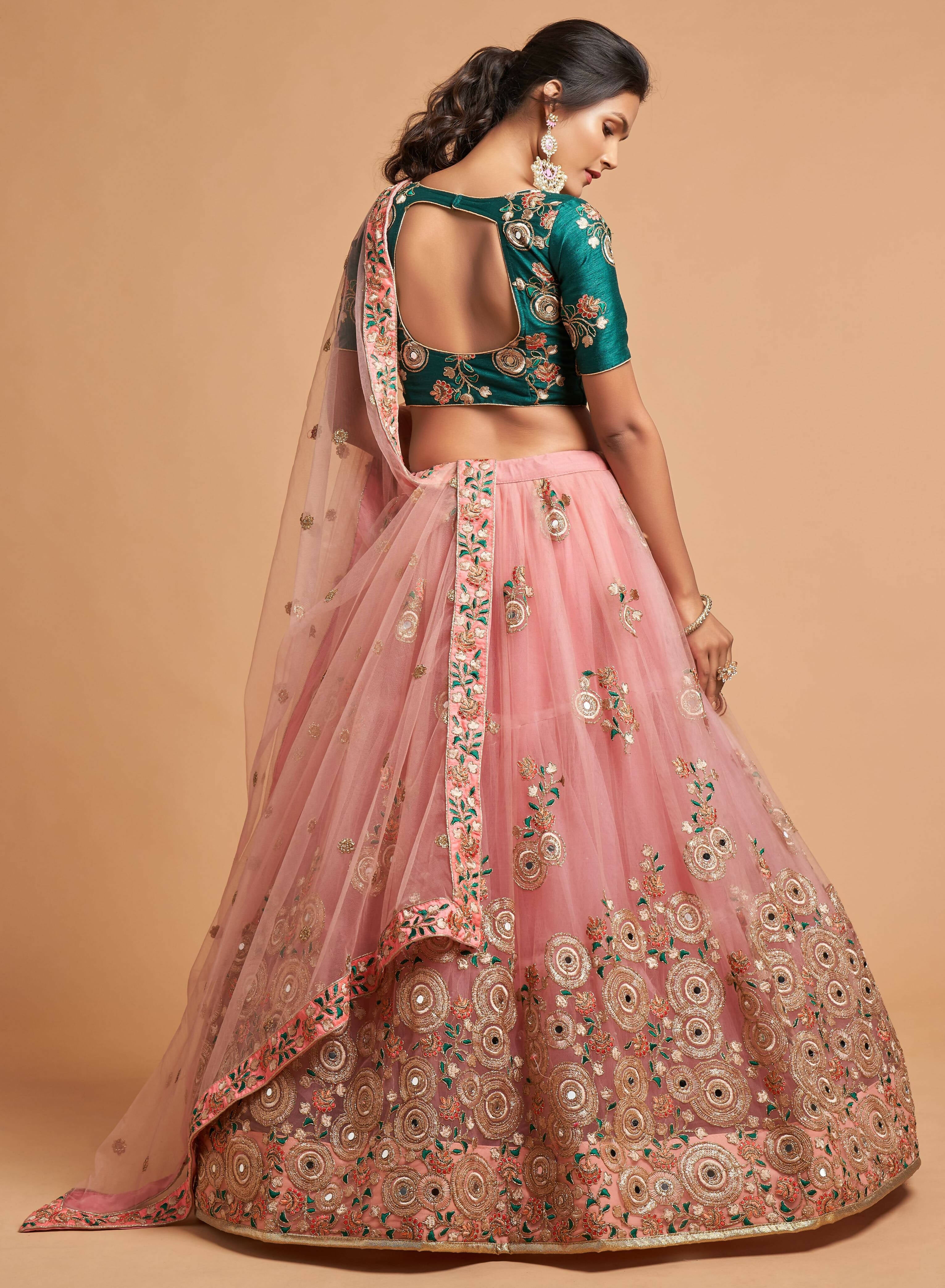 Buy Blue Chinon Silk zari sequins designer lehenga choli at fealdeal.com