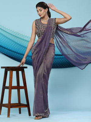 Lavender Color Lycra Plain Classic Saree