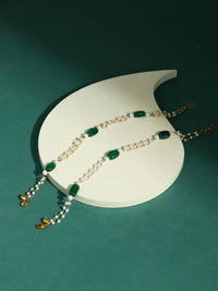 Thumbnail for Gold-Plated White Green Pearl Beaded Anklets - Ruby Raang - Distacart