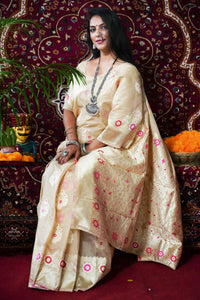 Thumbnail for Aastha Fashion Beige Woven Soft Linen Silk Saree with Blouse - Distacart