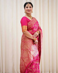 Thumbnail for DEIANA'S Beautiful Golden Jari with New Design Soft Lichi Silk Saree - Pink - Distacart