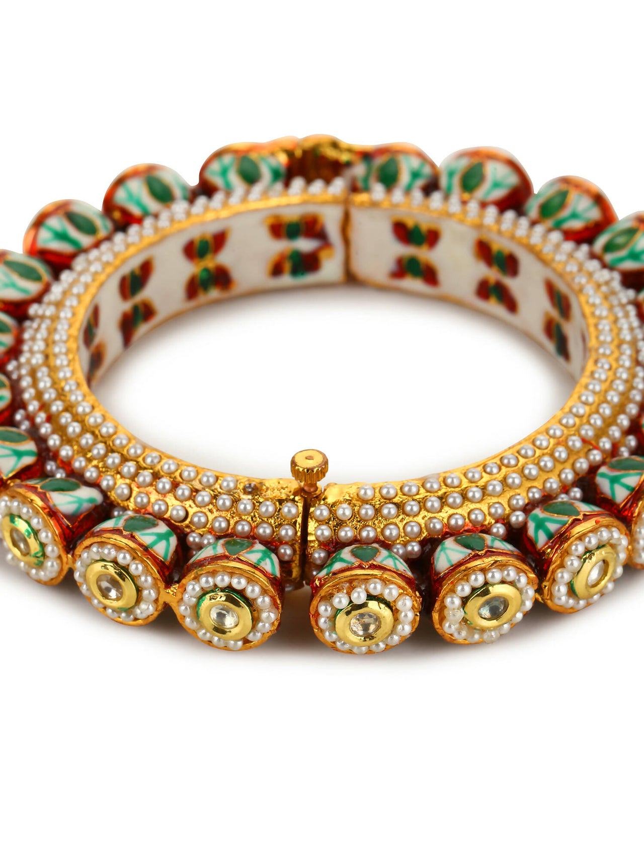 Gold-Plated Green Kundan-Studded Bangle - Ruby Raang - Distacart