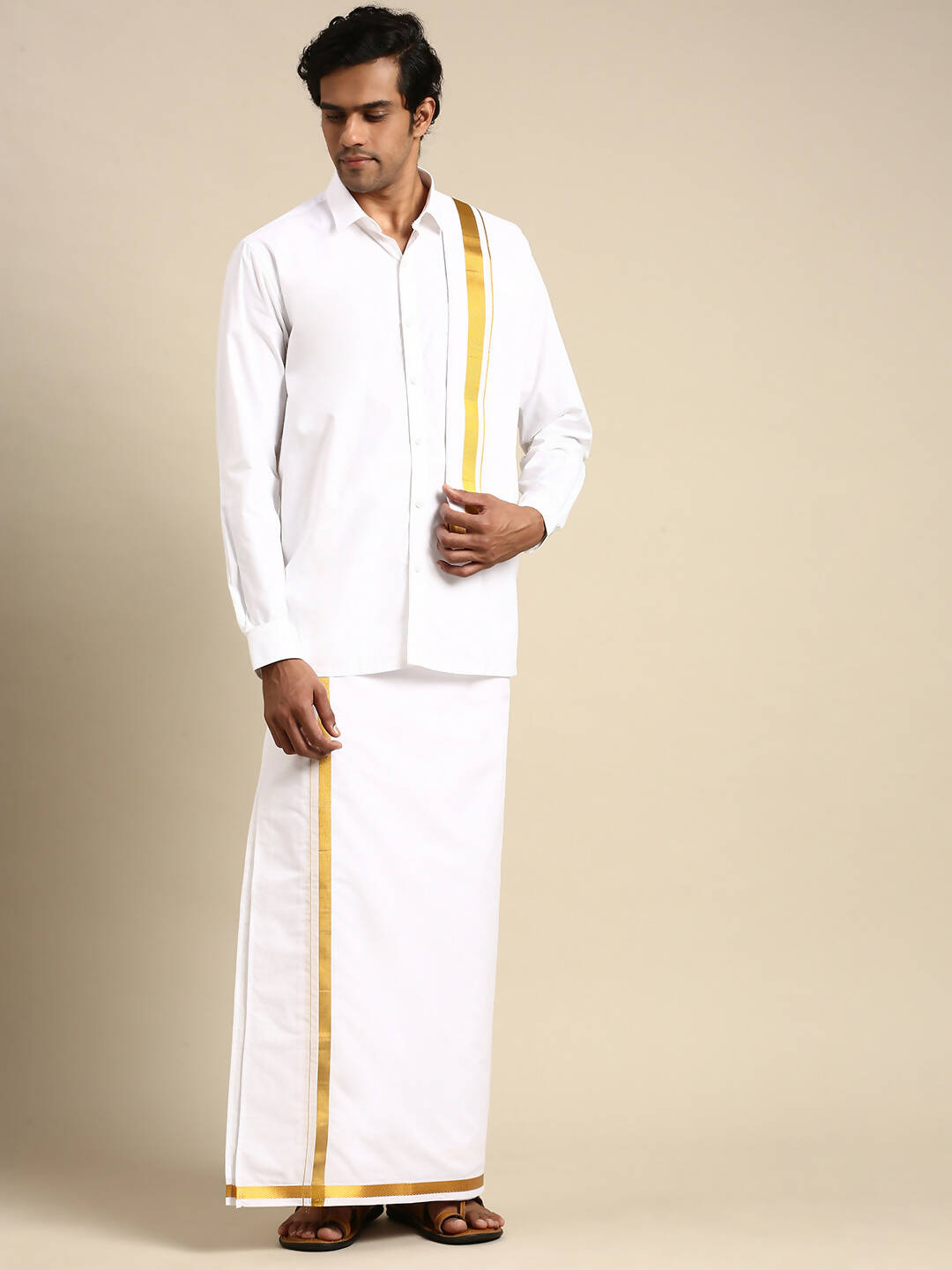 Ramraj Cotton Mens Wedding Set White Regular Dhoti, Shirt & Towel - Distacart