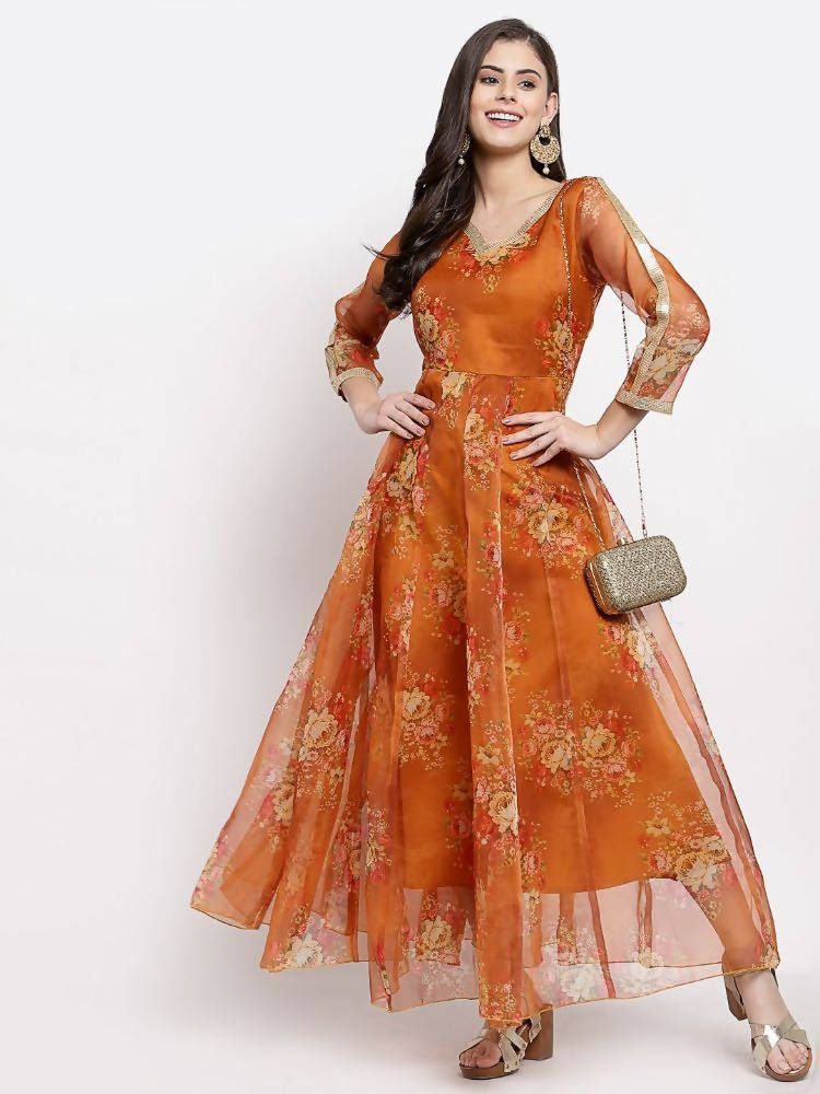 Orange Party Wear Designer Digital Printed Gown at Best Price in