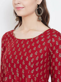 Thumbnail for Cheera Embellished Daily Wear Cotton Blend Kurta - Red - Distacart