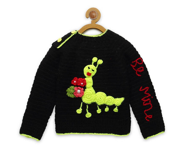 Chutput Kids Black Coloured Solid Pullover For Baby Boys with Caterpiller Applique Detail - Distacart