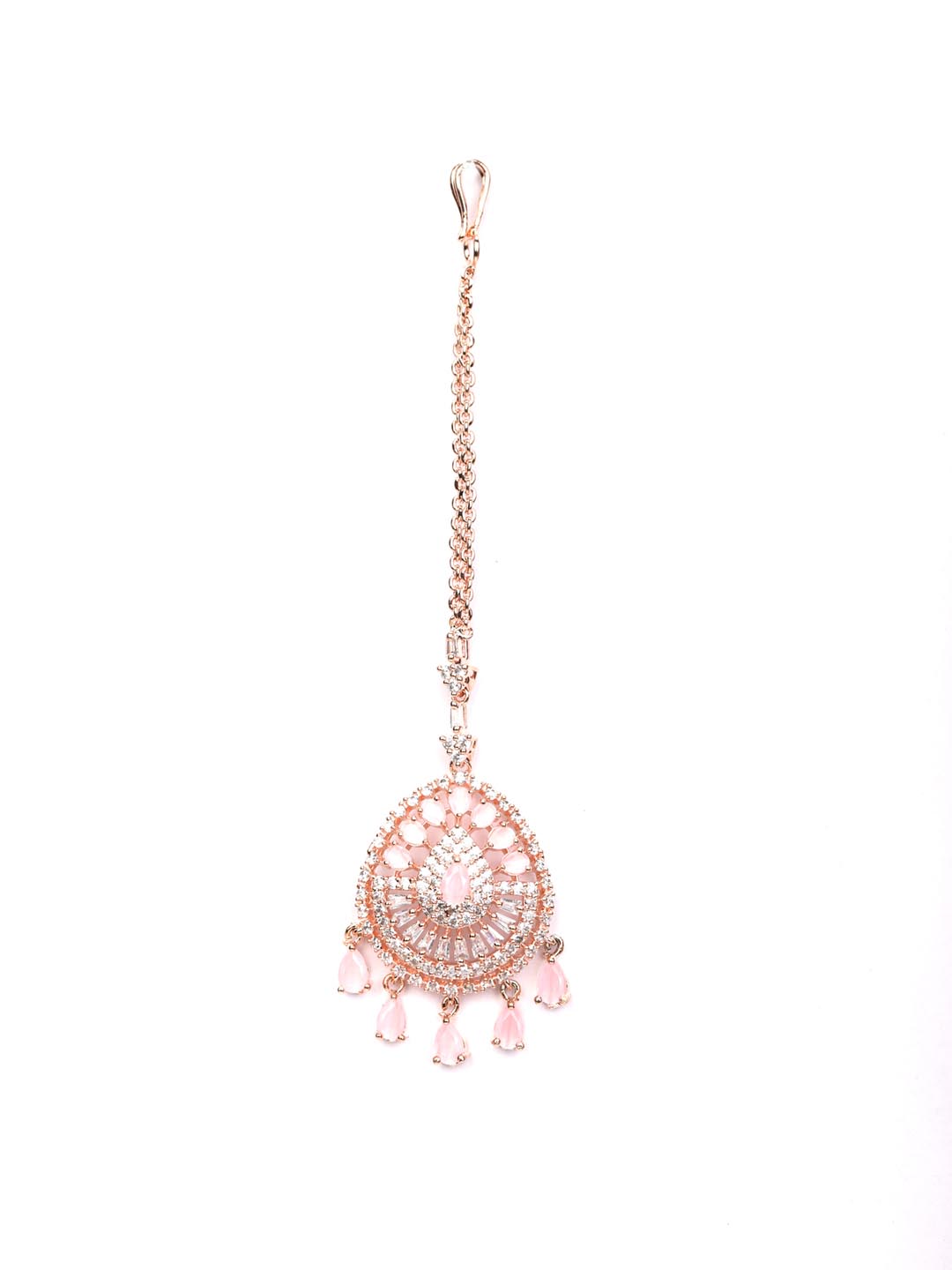 Priyaasi Women Pink American Diamond Stones Rose Gold-Plated MaangTikka - Distacart