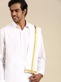 Thumbnail for Ramraj Cotton Premium Wedding White Regular Dhoti, Shirt & Towel Set Arathi 1/2