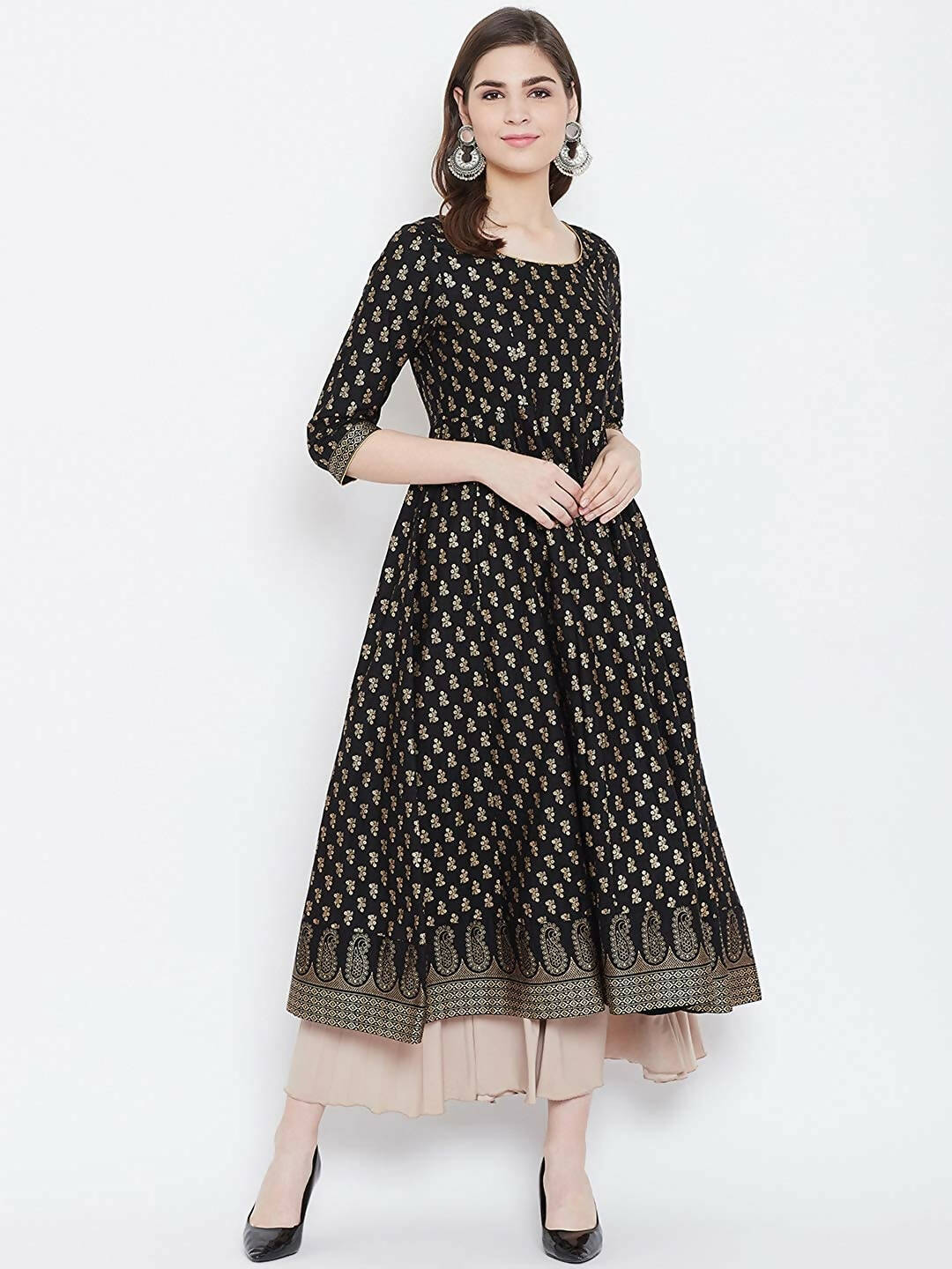 Cheera Embellished Daily Wear Cotton Blend Kurta - Black - Distacart