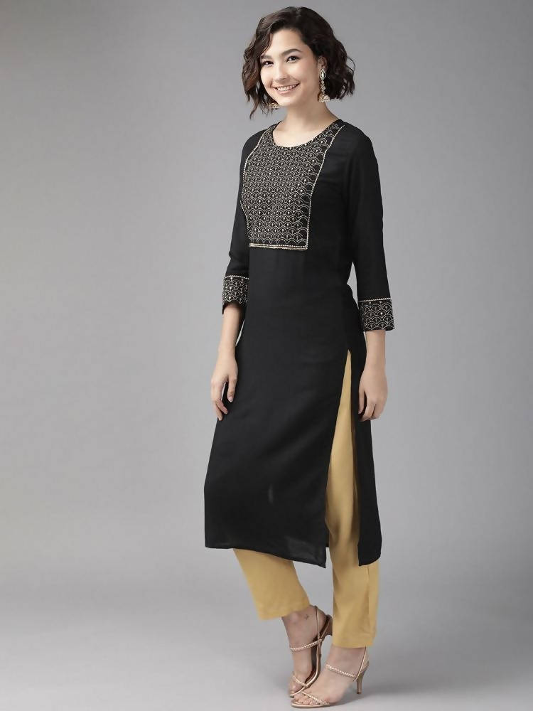 Yufta Women Black Yoke Design Kurta with Palazzo