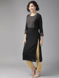 Thumbnail for Yufta Women Black Yoke Design Kurta with Palazzo