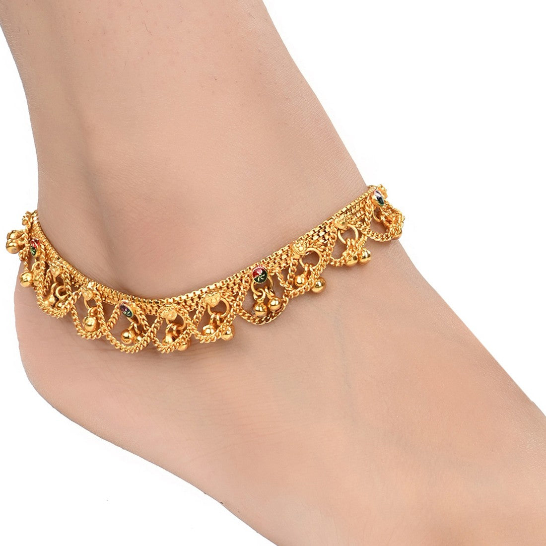 AanyaCentric Gold Plated White Metal Payal Indian Traditional Ethnic Fashion Imitation Jewellery Foot Chain