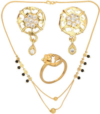 Thumbnail for AanyaCentric Gold-plated Jewelry Combo: Elegant Short Mangalsutra, Finger Ring, and American Diamond Earrings Set - Distacart