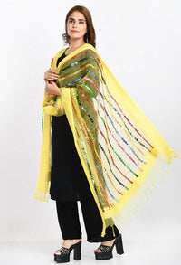Thumbnail for Mominos Fashion Moeza Women's Orgenza Multi Thread Mirror Work Lemon Yellow Dupatta - Distacart