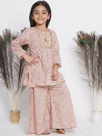 Thumbnail for Little Bansi Floral Shiffli Kurta With Plazzo And Dupatta - Brown - Distacart