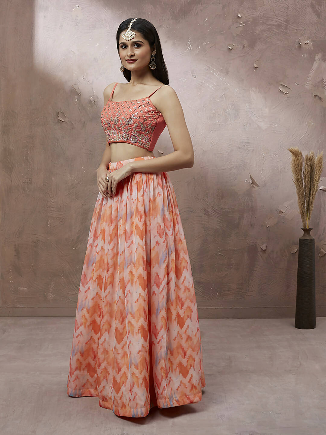 Buy House of Panchhi Peach Organza Floral Printed Lehenga choli & Dupatta  Online at Best Price | Distacart