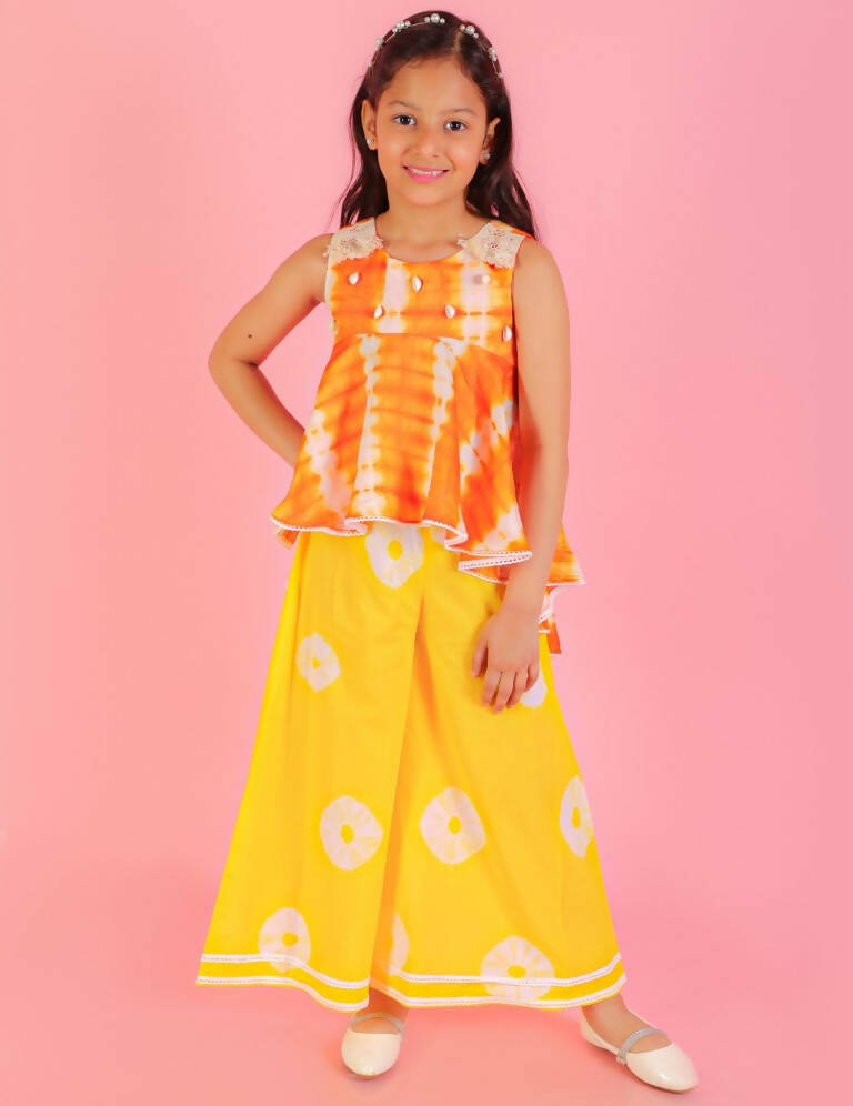 Lil Drama Girls Fusion Flared Palazzo With Top - Orange - Distacart