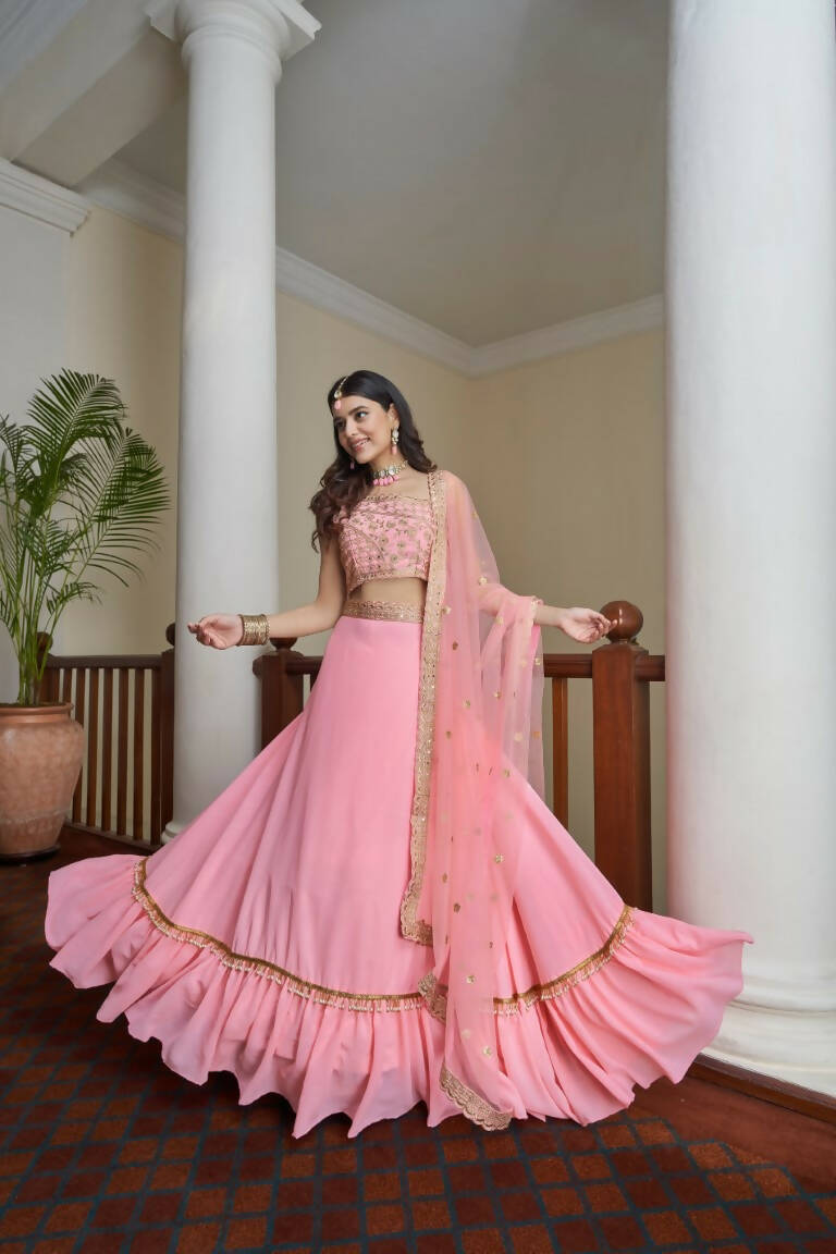 Aastha Fashion Women's Baby Pink Titan Silk Zari & Sequins Embroidery Party Wear Lehenga Choli - Distacart